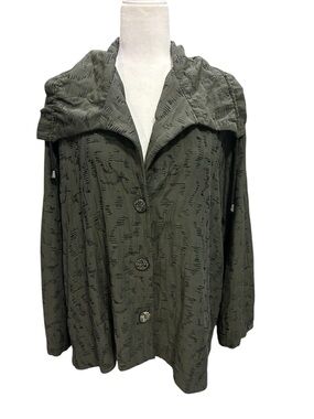 Niche Nilgun Derman- Relaxed Olive Green Light Jacket- Button Front Lagenlook